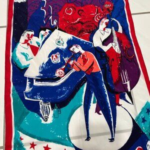 Perry Ellis 100% silk long rectangle scarf in musical theme, multi-color